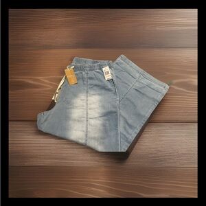 Angels Wide Leg plus size Blue Denim Jeans elastic waste with draw string 2X NWT